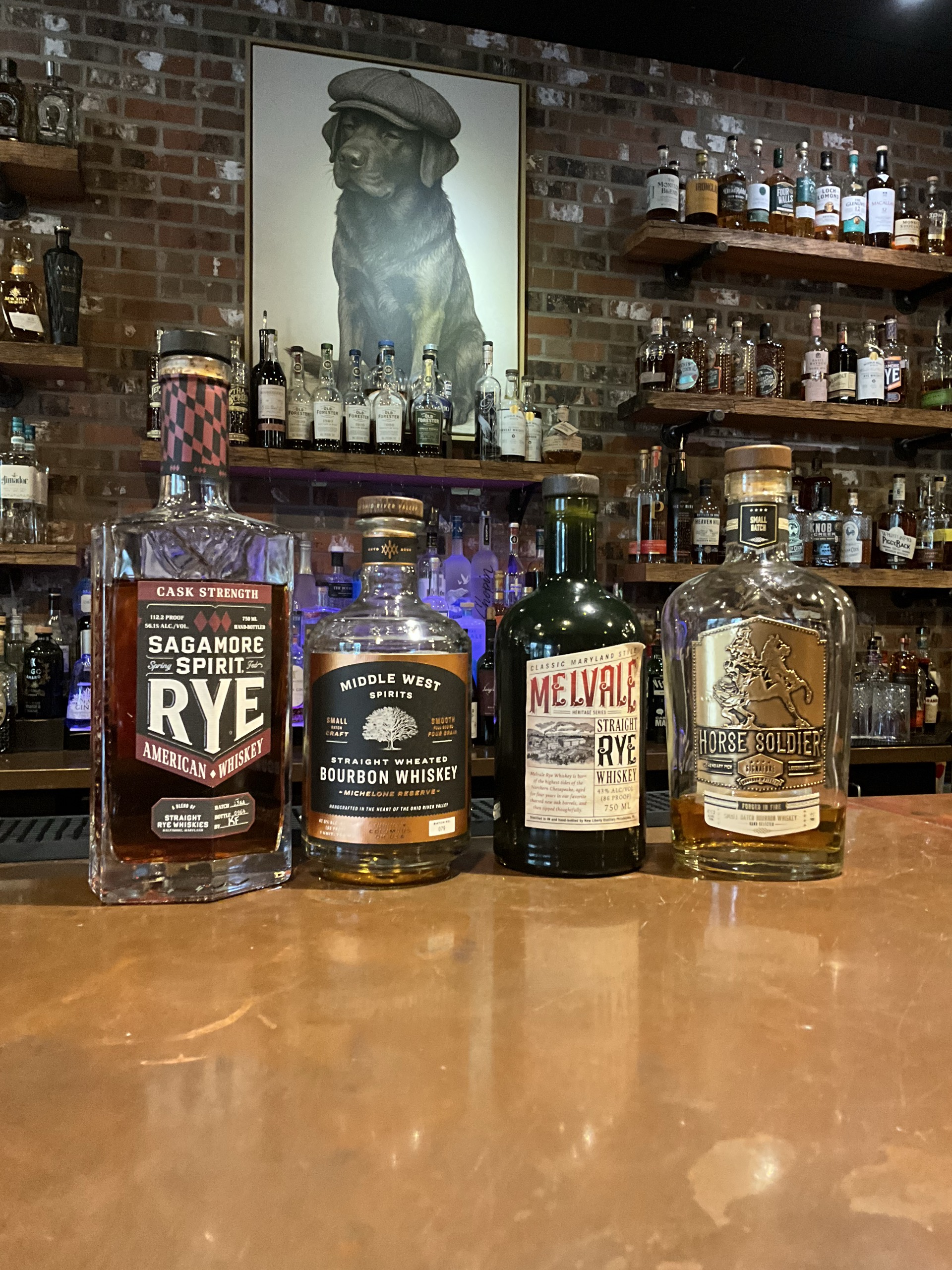 Four American whiskeys arranged for the Beyond Kentucky flight